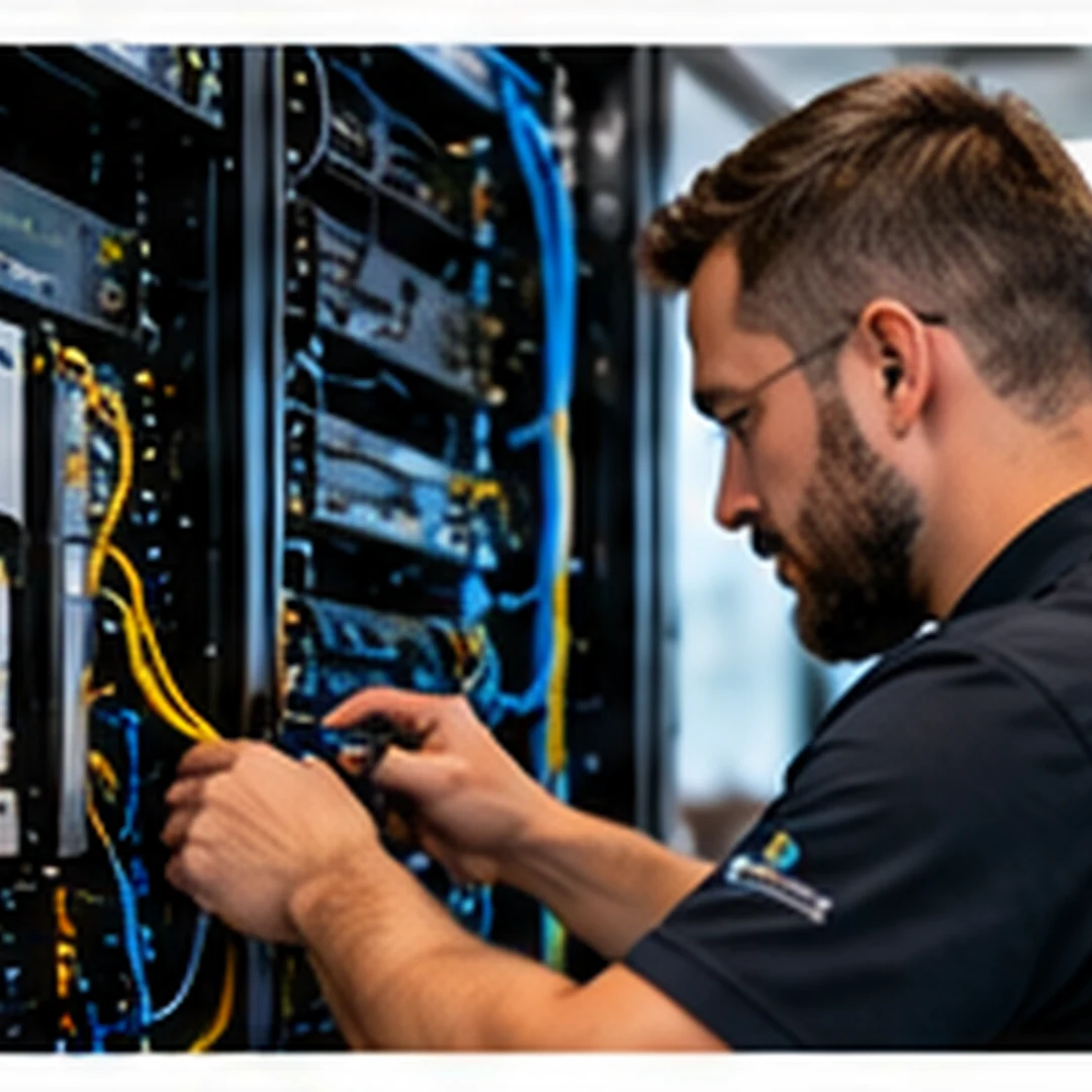 SIP technician at rack